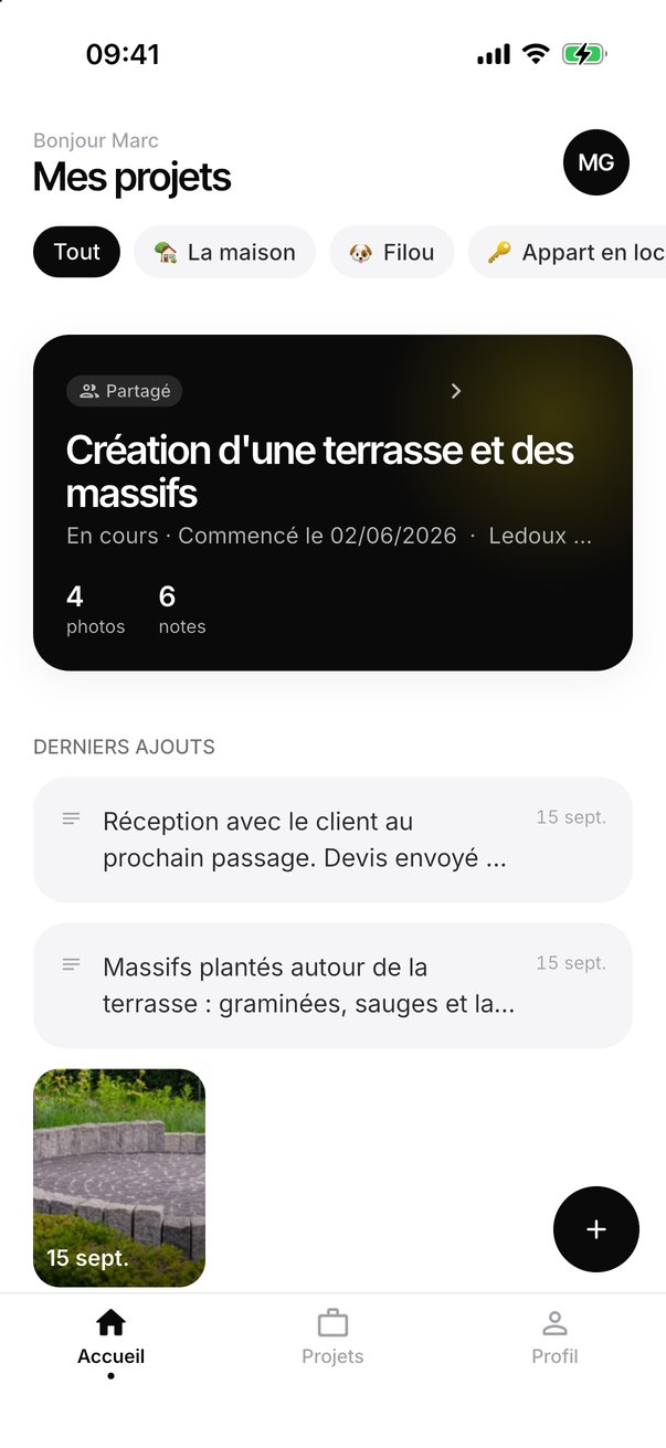 L'accueil d'un particulier : ses carnets (la maison, le chien, l’appartement en location) et le projet de son paysagiste